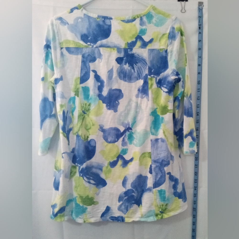 Chico's Vibrant Blue & Green Abstract Floral Long Sleeve Top - Size 0 (US Small) - Picture 5 of 10